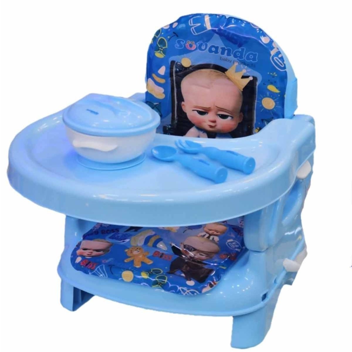 صندلی غذای کودک مدل پرتابل + کاسه و قاشق رایگان با تشک نرم عروسکی سوواندا Suvanda مامزنینی