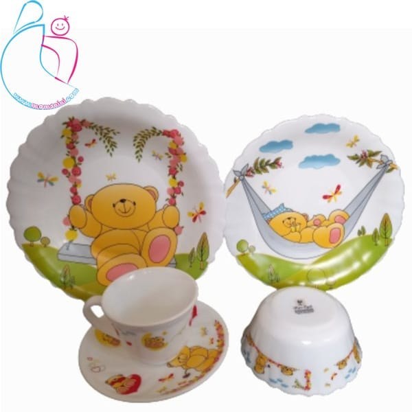 سرویس غذاخوری 5 پارچه کودک پارس اوپال طرح خرس تاب سوار مامزنینی