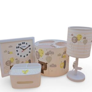 سرویس لوستر،آباژور،ساعت و جای دستمال نوزاد برند مامز کیوتی مدل 4 تکه طرح خرس کارتونی مامزنینی