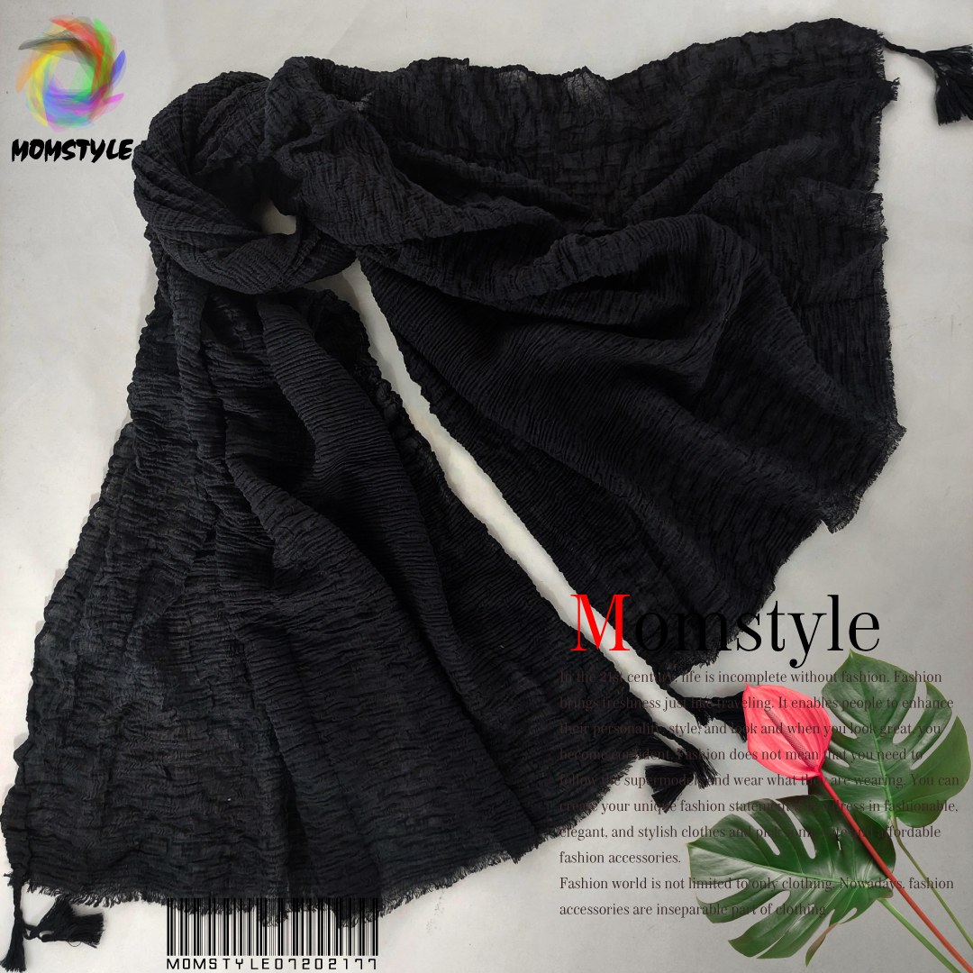 شال پلیسه  نخی چهار فصل رنگ مشکی کد43مام استایل