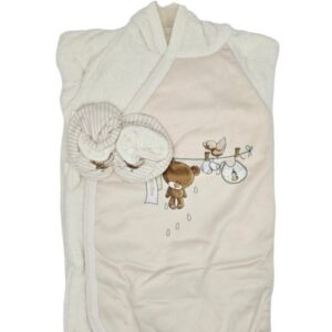 سرویس و ست حوله نوزاد برند مامز کیوتی طرح خرس بندرختی مامزنینی