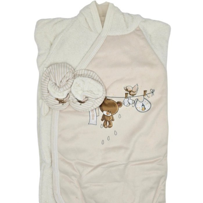 سرویس و ست حوله نوزاد برند مامز کیوتی طرح خرس بندرختی مامزنینی