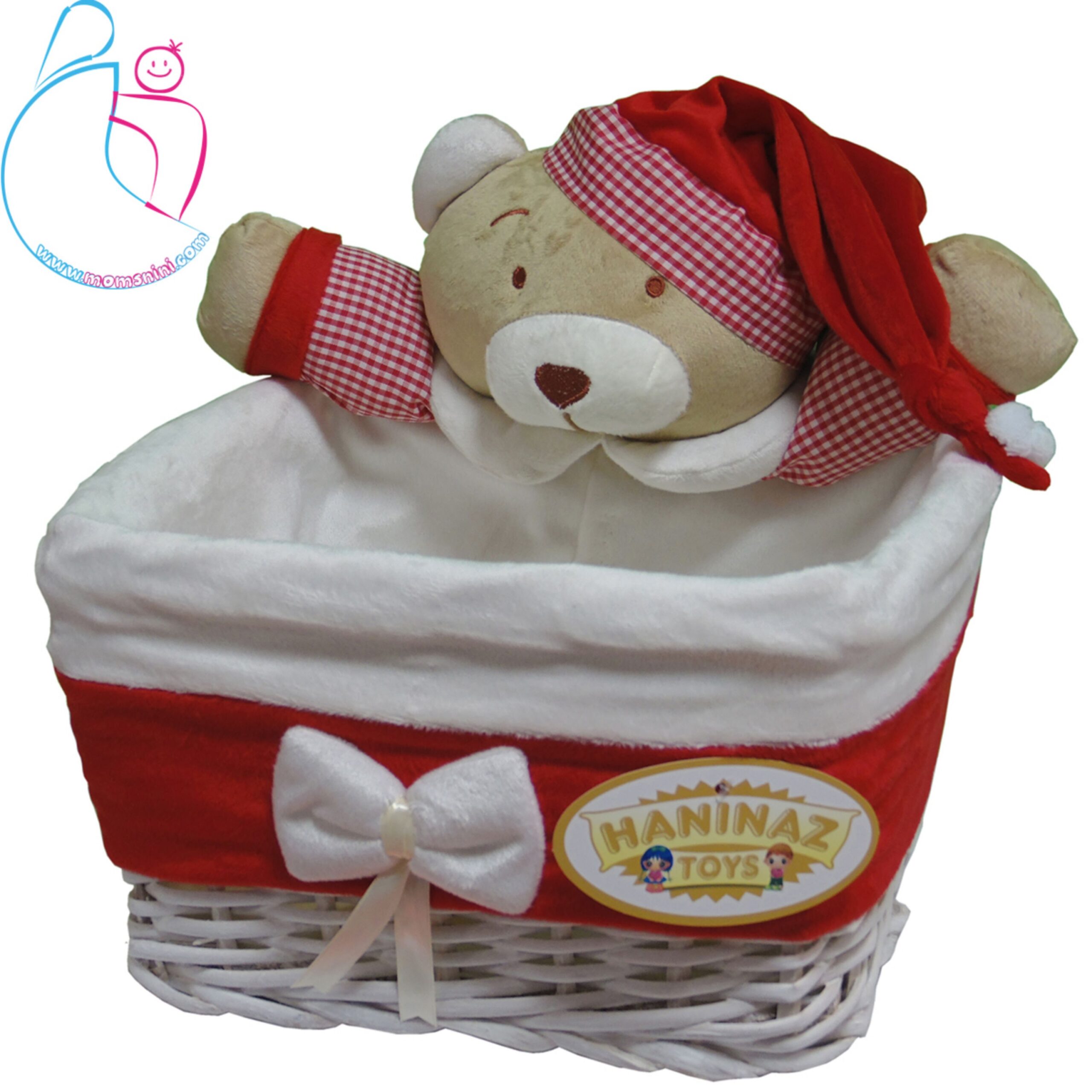 سبد حصیری لوازم اتاق کودک مدل خرس تدی رنگ قرمز